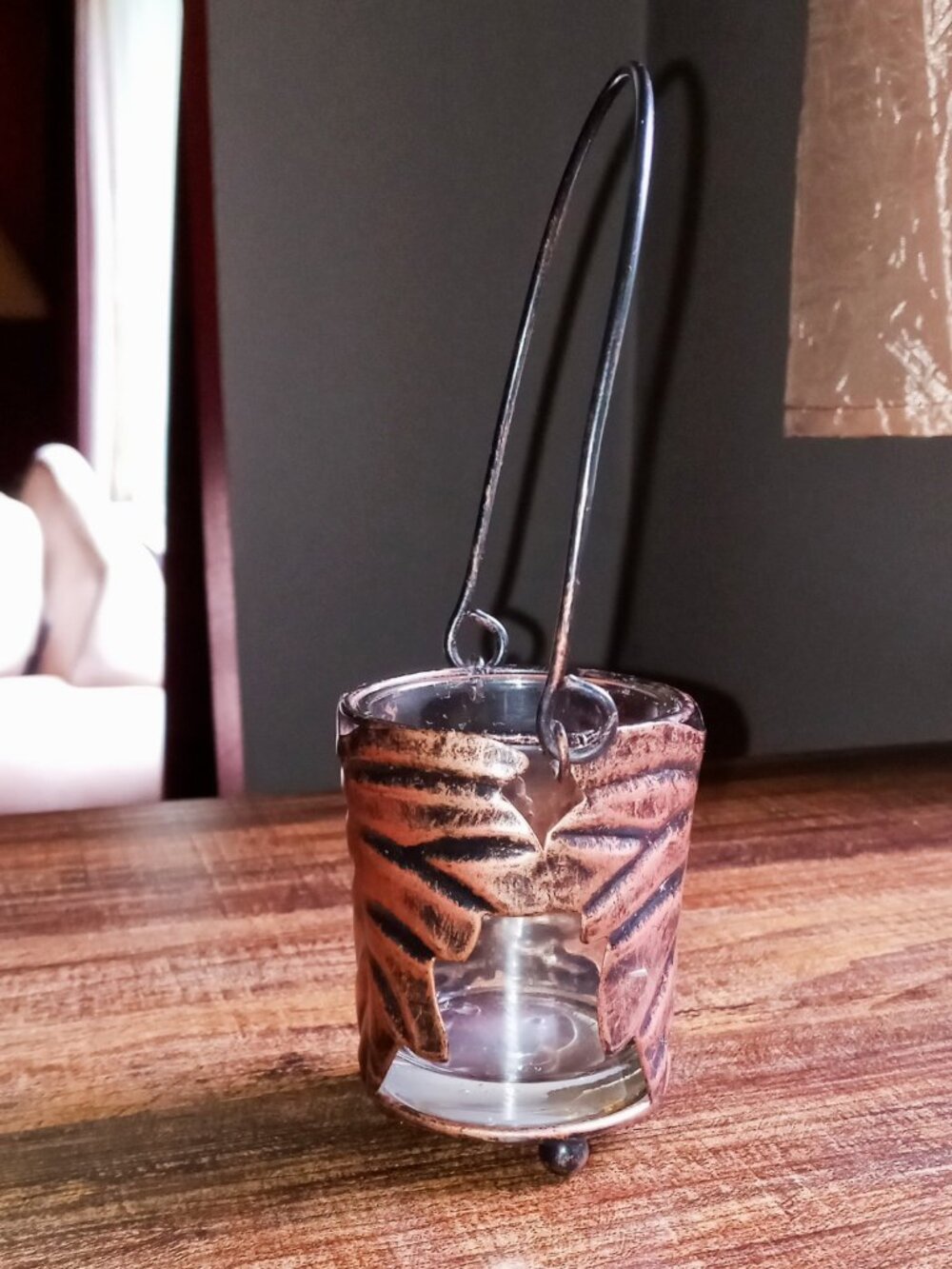🍁Copper Glass Leaf Votive/Tealight Candle Holder Lantern Decor Hanging Rustic🍁 - Picture 3 of 14
